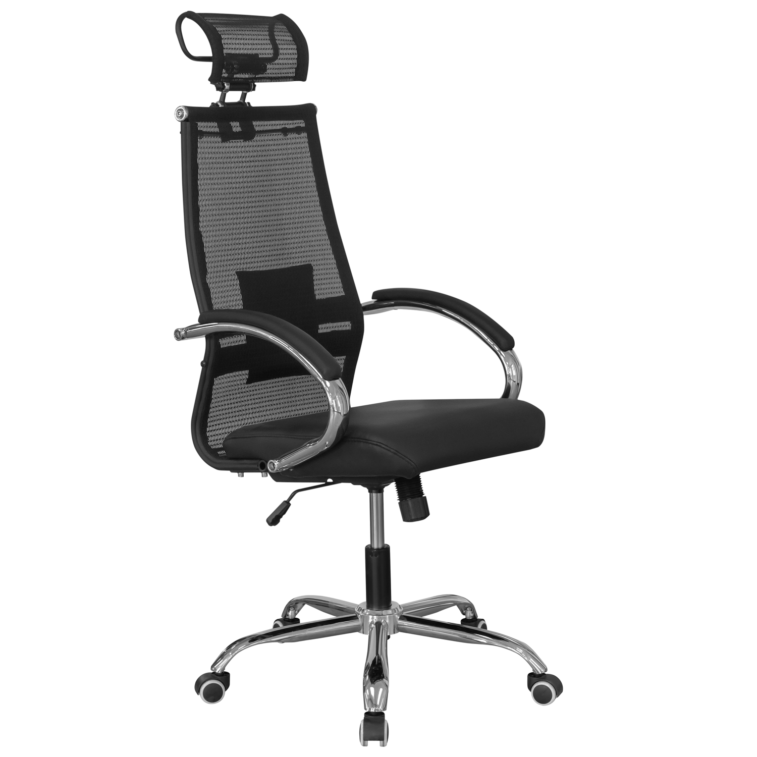 Кресло "Хан" низкое, узкое сиденье c подголовником (металлический каркас) (подлокотники AL-01DFS, крестовина хром)